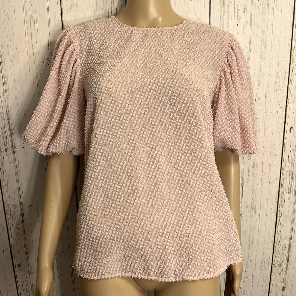 Endless Rose Pink and Gold accented Puffy 1/2 Sleeves Top Size Small